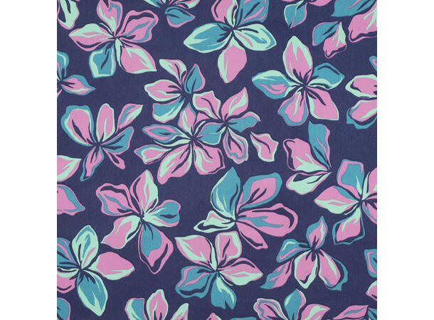 Bomull Sateng FLOWERS - NAVY
