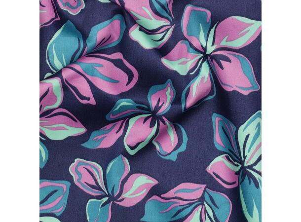 Bomull Sateng FLOWERS - NAVY