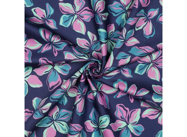 Bomull Sateng FLOWERS - NAVY