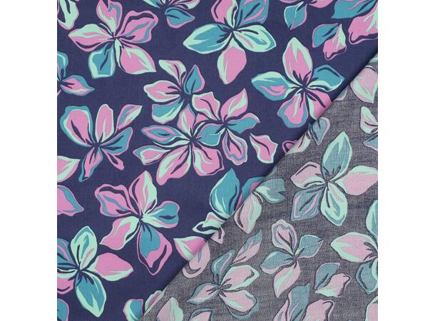Bomull Sateng FLOWERS - NAVY