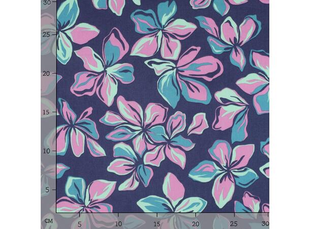 Bomull Sateng FLOWERS - NAVY 