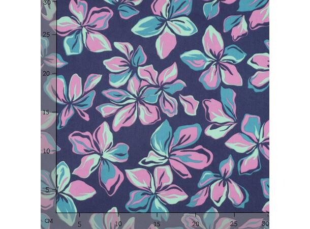 Bomull Sateng FLOWERS - NAVY