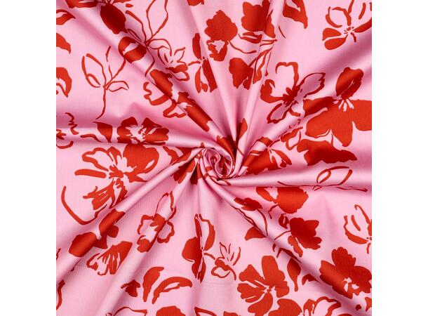 Bomull sateng blomster Rosa med røde blomster 