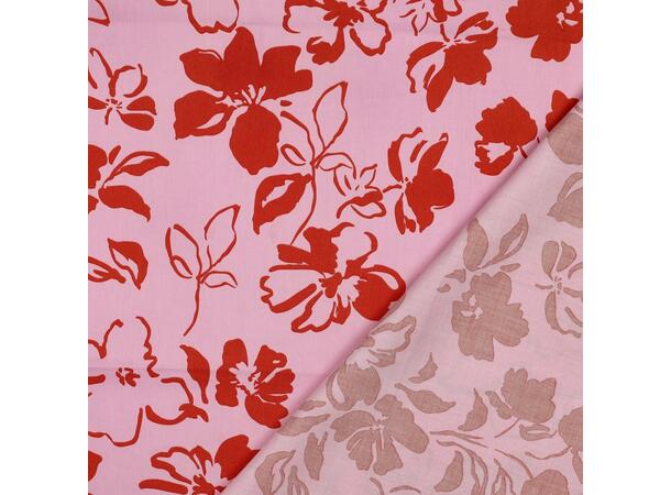 Bomull sateng blomster Rosa med røde blomster 