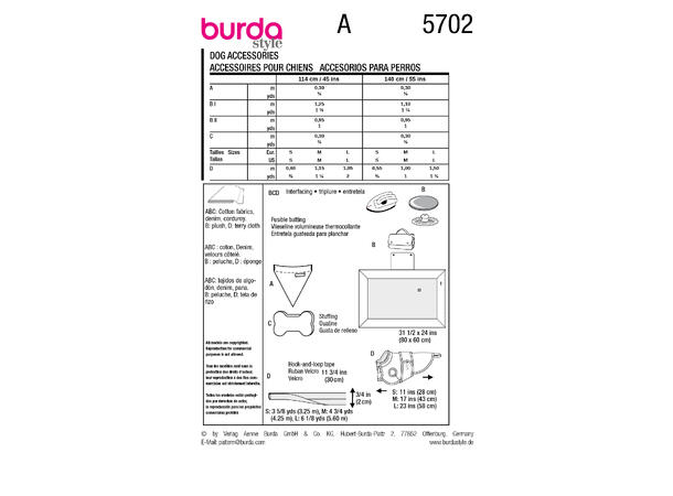 Burda 5702 - Tilbehør til hund.
