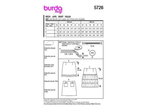Burda 5726 - Miniskjørt.