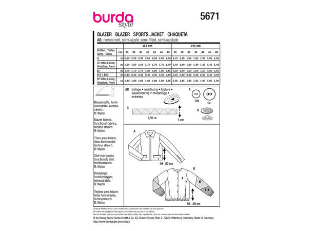 Burda 5749 - Jakke.