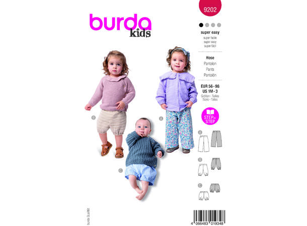 Burda 9202 - Bukse og shorts til baby.