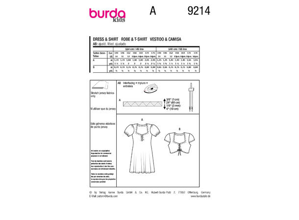 Burda 9214 - Kjole og topp til ungdom.