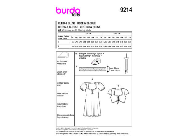 Burda 9214 - Kjole og topp til ungdom.