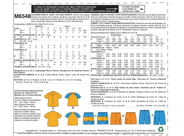 McCall's 6548 - Skjorte, t-skjorte og shorts.