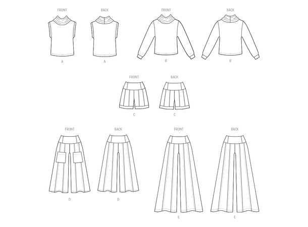 McCall's 8456 - Topp, genser, shorts, culotte og bukse