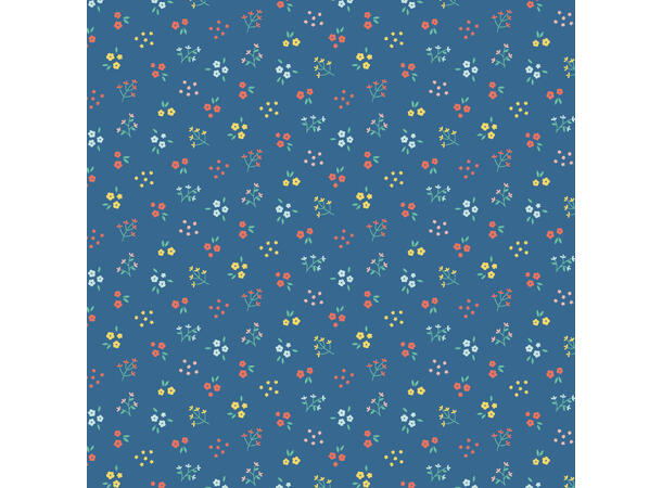 Poplin Små blomster - kobalt