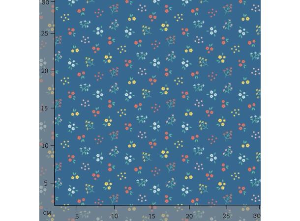 Poplin Små blomster - kobalt