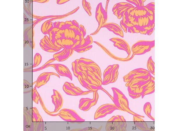 Viskose LENZING™ ECOVERO™ Blomster - Rosa og Gul 