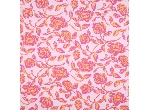 Viskose LENZING™ ECOVERO™ Blomster - Rosa og Gul 