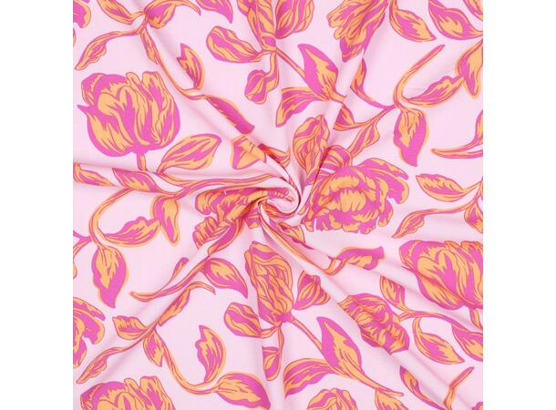 Viskose LENZING™ ECOVERO™ Blomster - Rosa og Gul 