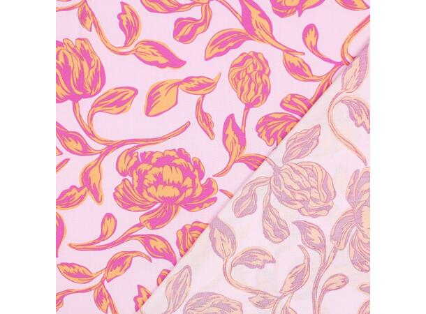 Viskose LENZING™ ECOVERO™ Blomster - Rosa og Gul 