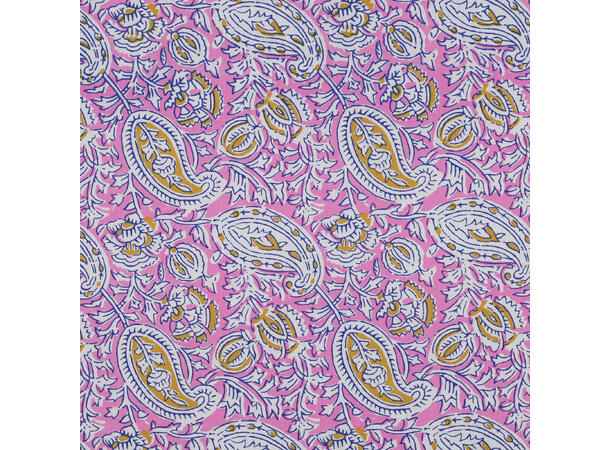 Blokktrykk, bomull Rosa, paisley 