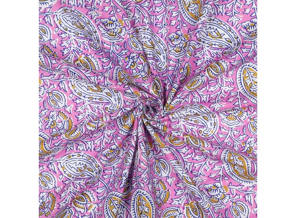 Blokktrykk, bomull Rosa, paisley 