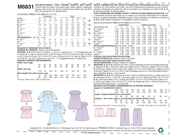 McCall's 6831 - Pysj og nattkjole til barn.