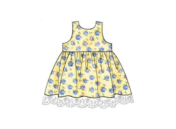 McCall's 8519 - Kjole, romper, bleiebukse og lue til baby.