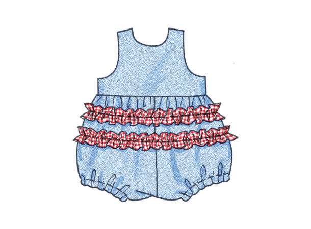 McCall's 8519 - Kjole, romper, bleiebukse og lue til baby.