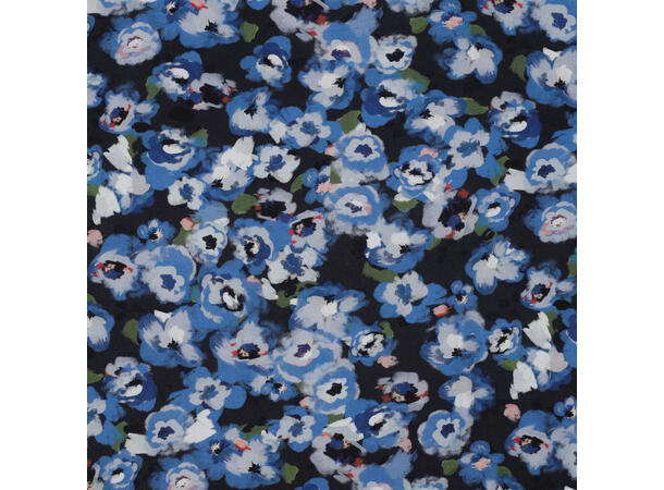 Viskose poplin Blomster - NAVY 