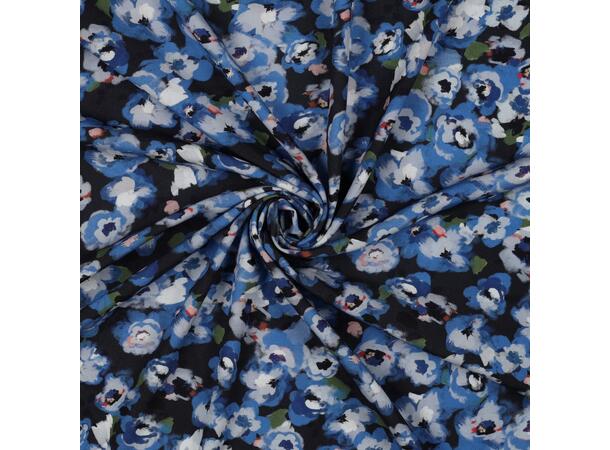 Viskose poplin Blomster - NAVY 