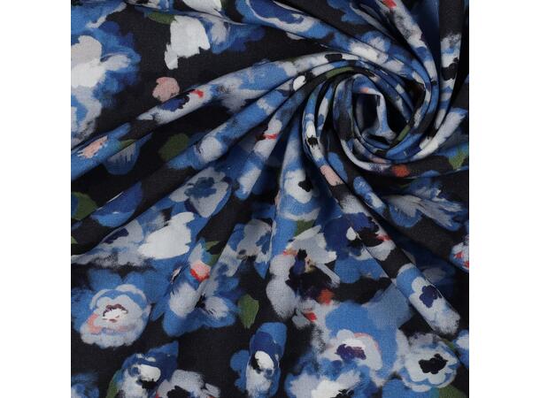 Viskose poplin Blomster - NAVY 