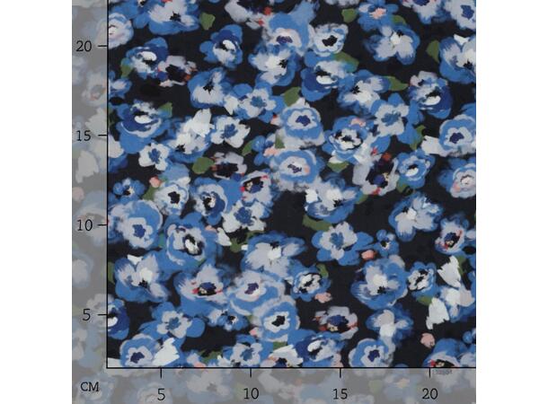 Viskose poplin Blomster - NAVY 