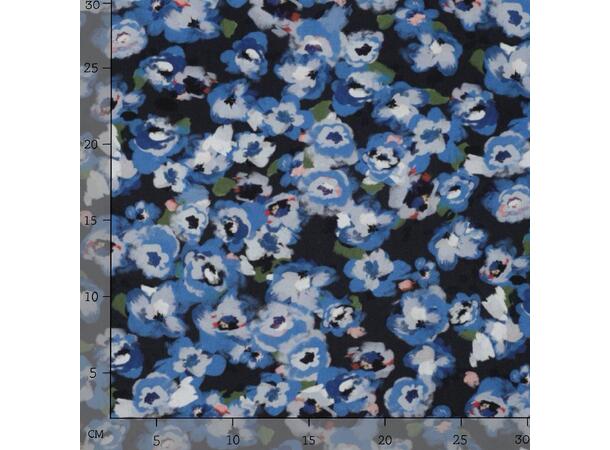 Viskose poplin Blomster - NAVY