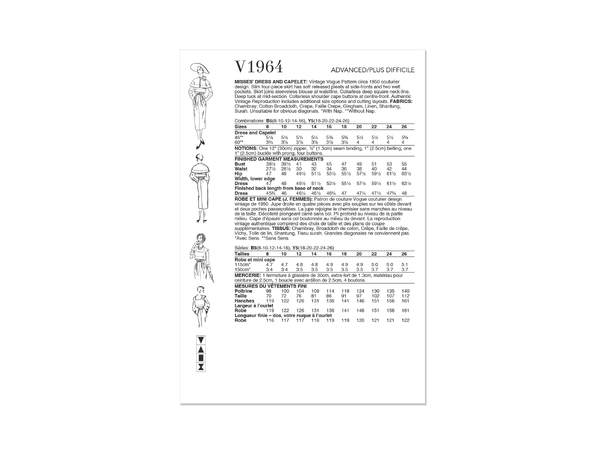 Vogue 1964 - Vintage Kjole, topp og cape.