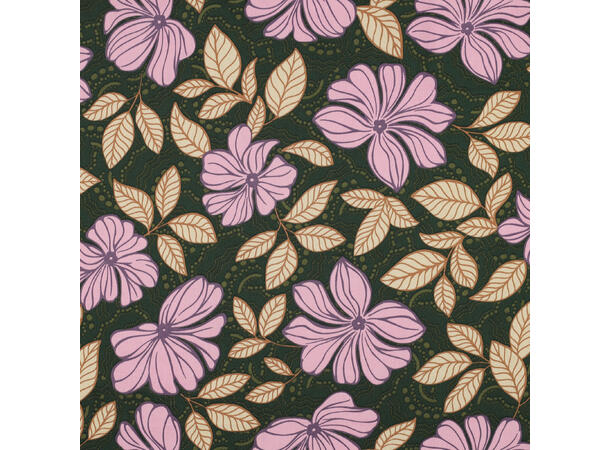 Bomull sateng Blomster - mørk grønn