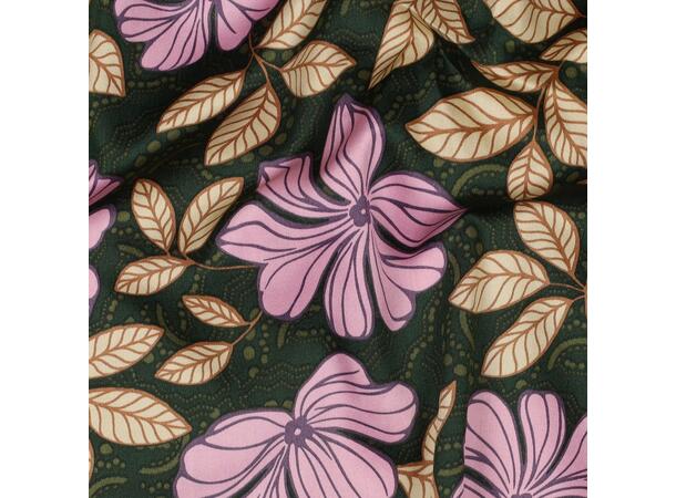 Bomull sateng Blomster - mørk grønn 