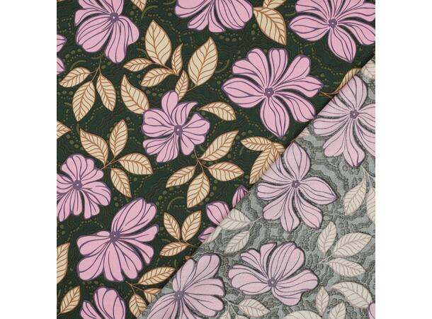 Bomull sateng Blomster - mørk grønn 