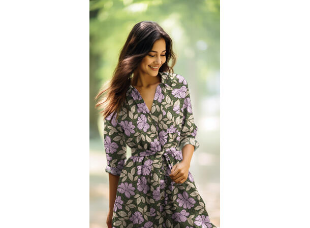 Bomull sateng Blomster - mørk grønn 