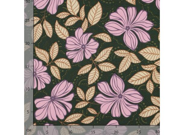 Bomull sateng Blomster - mørk grønn 