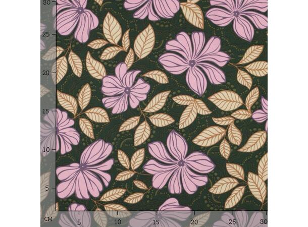 Bomull sateng Blomster - mørk grønn