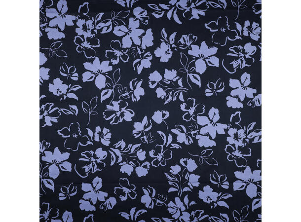 Bomull sateng blomster Marine med lilla blomster 