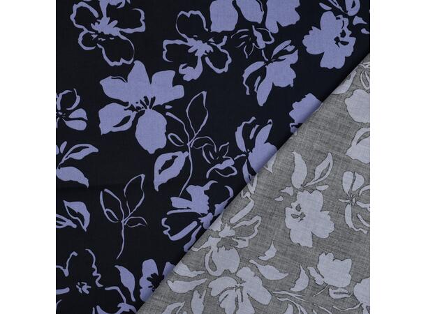 Bomull sateng blomster Marine med lilla blomster 