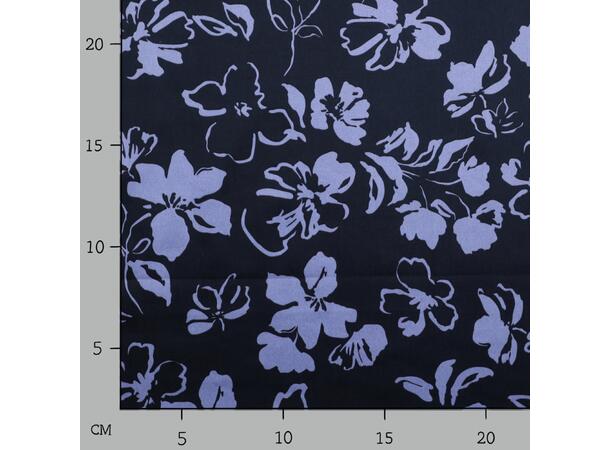 Bomull sateng blomster Marine med lilla blomster 