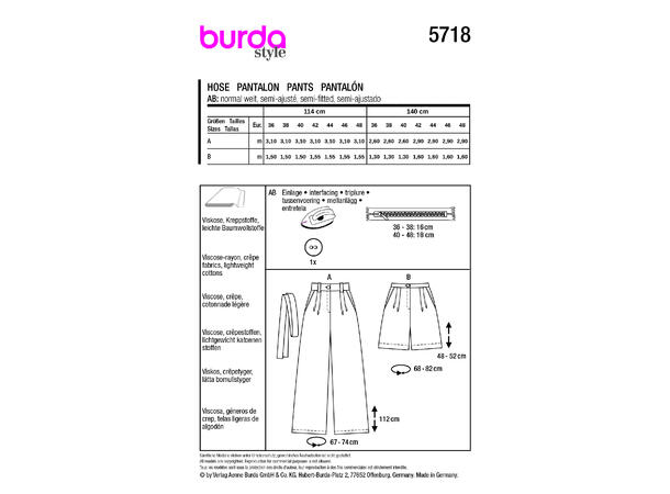 Burda 5718 - Bukse og shorts.