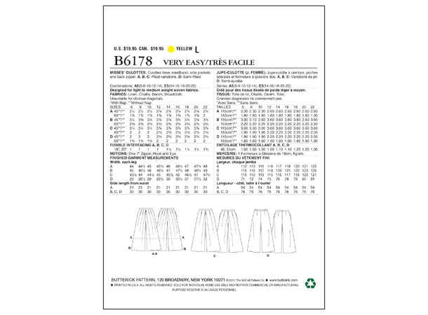 Butterick 6178, Culottes