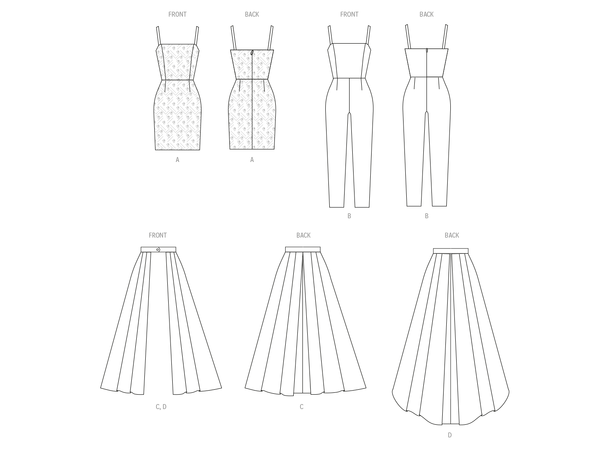 McCall's 8450 - Kjole, jumpsuit og overskjørt.