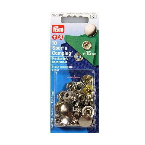 Trykknapper sport og camping refil 10 stk x 15 mm sølv