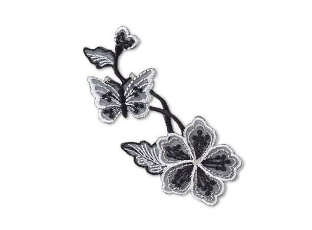 Applikasjon, svart/grå blomst