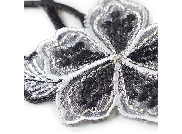 Applikasjon, svart/grå blomst