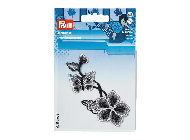 Applikasjon, svart/grå blomst